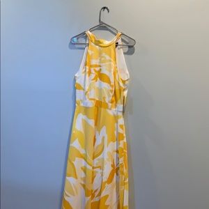 TAHARI yellow halter tie dress